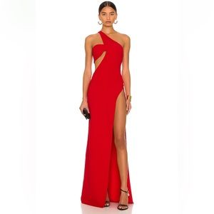Monot red one shoulder cut out gown NEW WITH TAGS